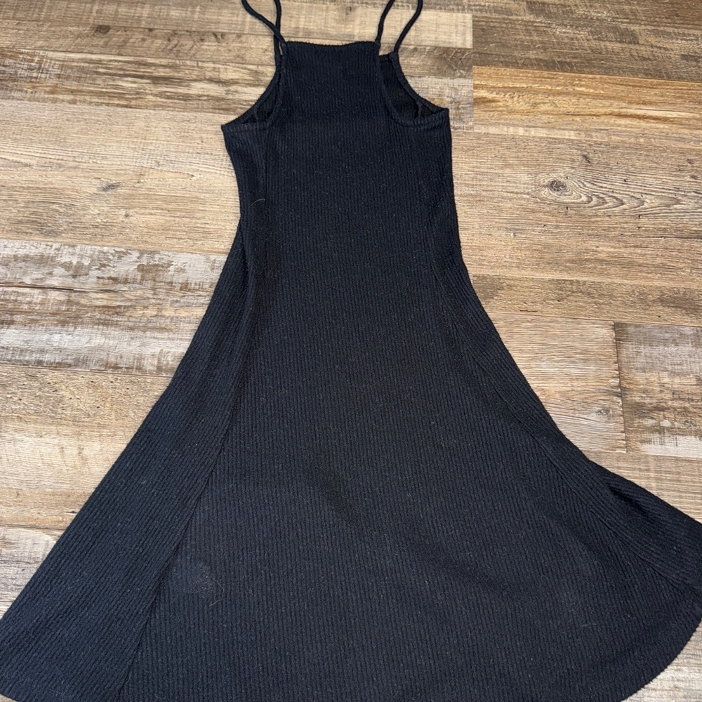Brandy Melville Black Ribbed Skater Dress One Size A-Line Square Neck - Picture 6 of 8